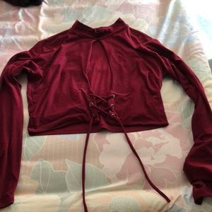 Red long sleep crop top